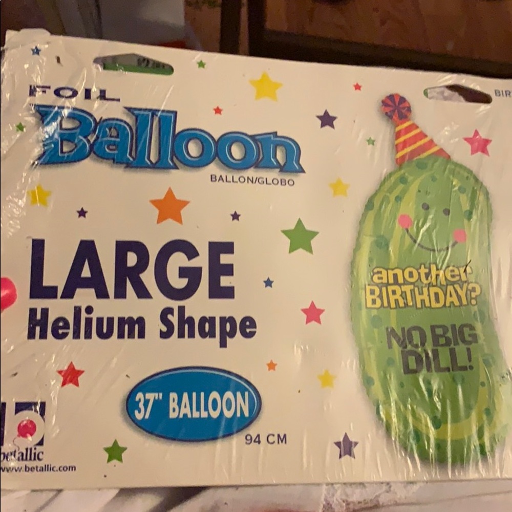 New Birthday Pickle helium balloon 37” long